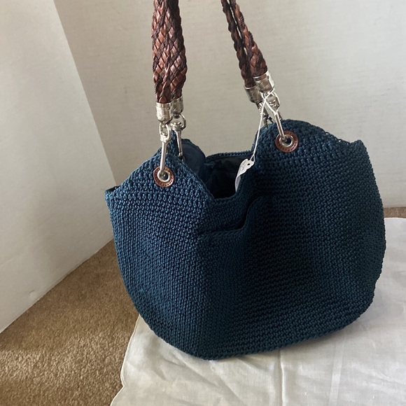 The Sak Indio navy blue crochet woven boho hobo bag excellent clean - Picture 2 of 12